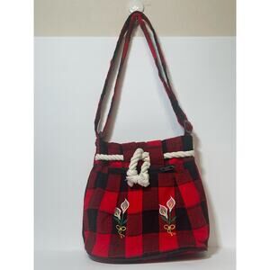 Embroidered CallaLily Flowers Red and Black Plaid Crossbody Bag